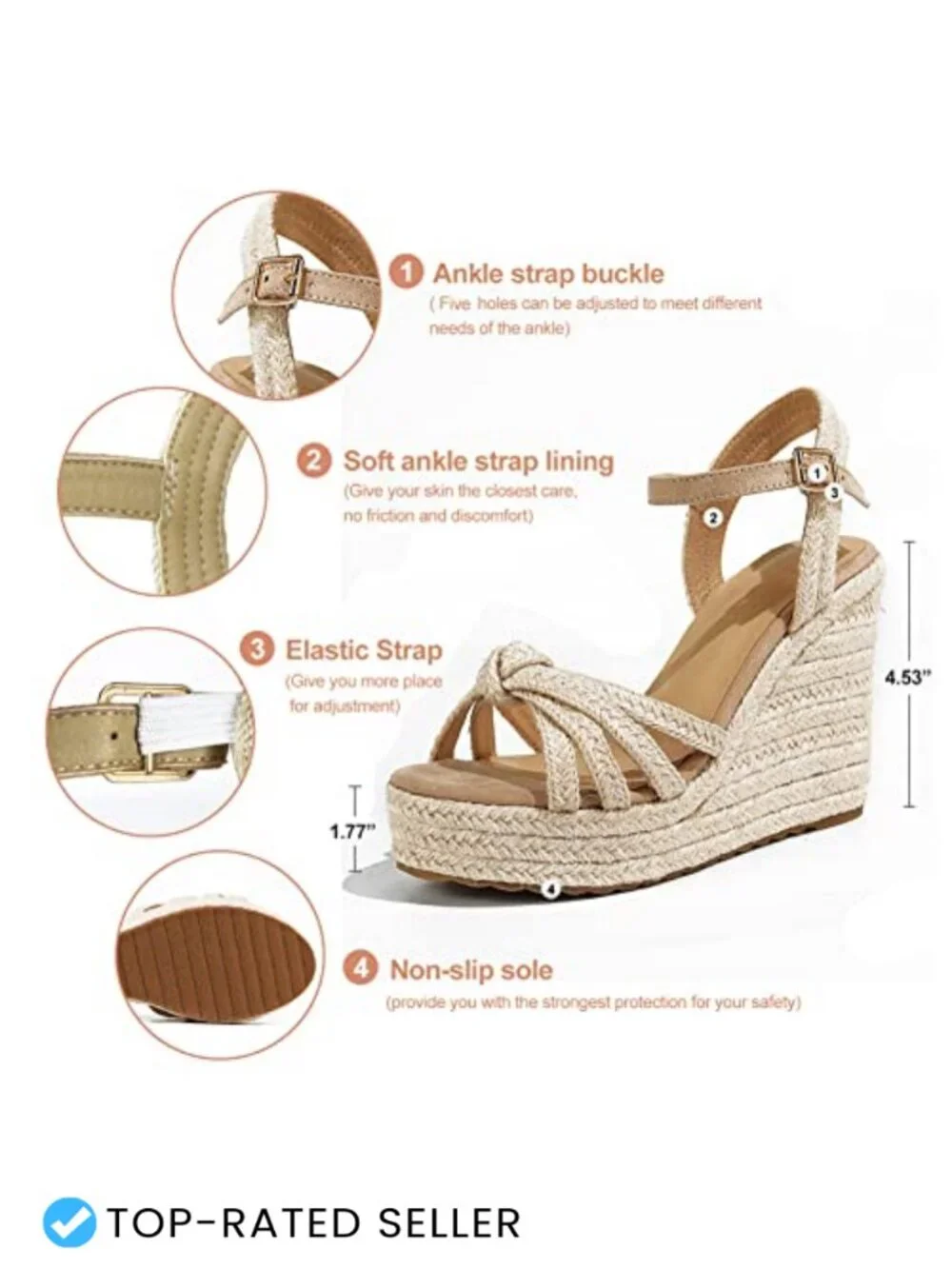 Women's Espadrille Wedge Sandals Open Toe Platform Ankle Strap Canvas